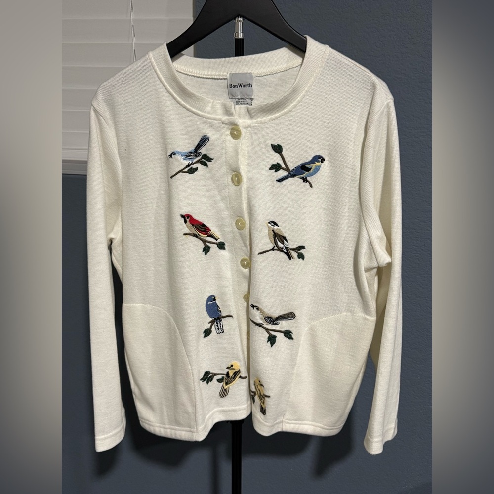 Vintage Bon Worth Embroidered Birds Cardigan Sweater